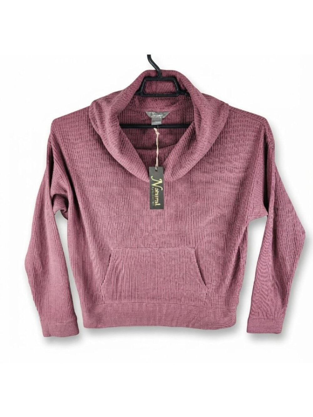 Women's Natural Reflections Mauve Cowl Neck Waffle Knit Pullover Sweatshirt M